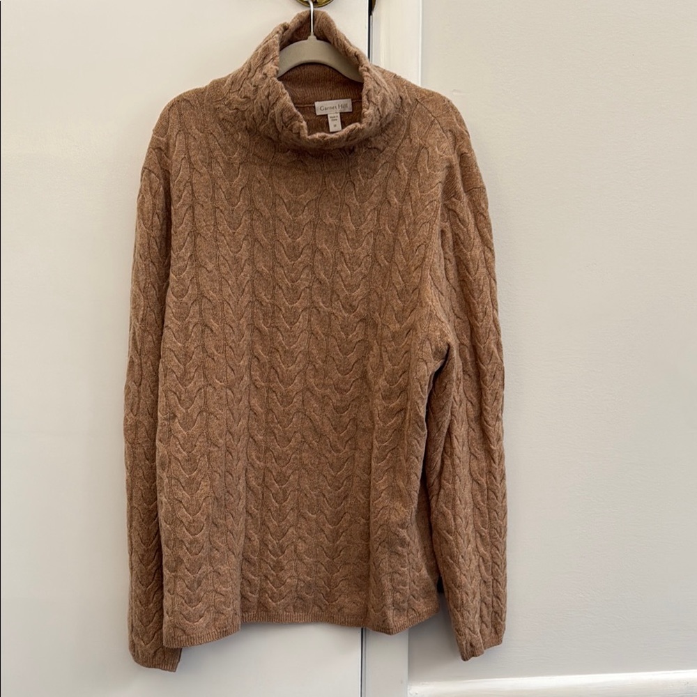 Garnet Hill Cable Knit Turtleneck Sweater - Tan/Brown